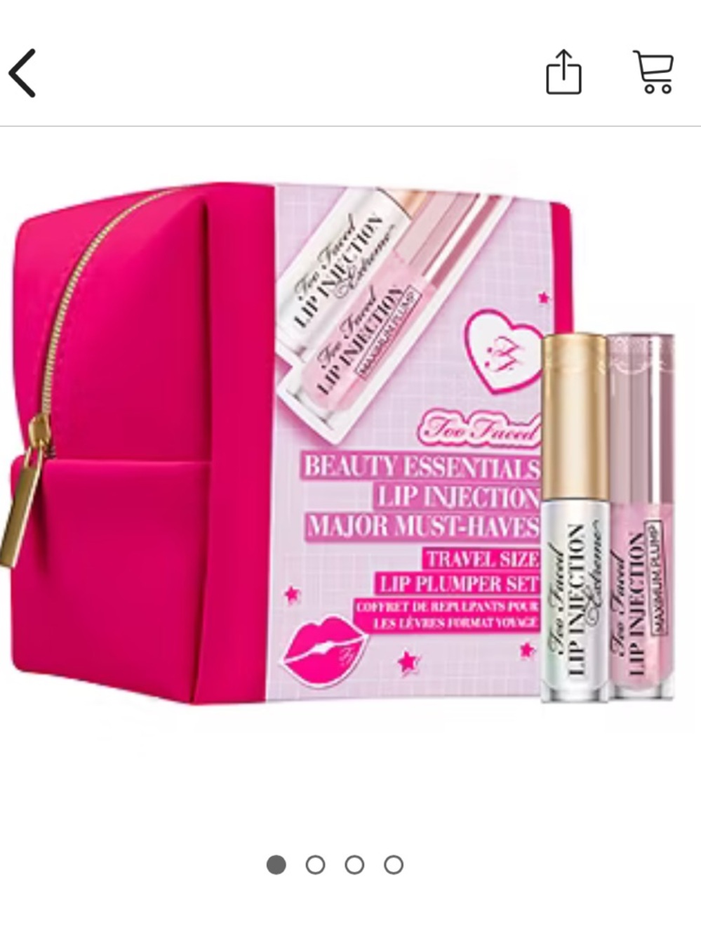 NIB Too Faced Lip Injection Plumper Gloss Bundle w/Hot Pink & Gold Make-up Bag